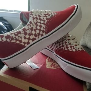 Red and Checkerboard ComfyCush Era Vans